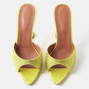 Nouvelles sandales d'été pour femmes à talons chaton hauts, bout pointu ouvert, mules à talons aiguilles ornées de strass brillants - Product Image 5