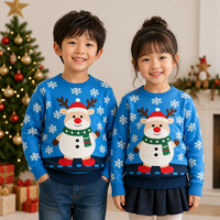 Pull tricoté de Noël imprimé hiver 100% acrylique chaud respirant unique motif hybride bonhomme de neige renne flocons de neige festif sur le devant