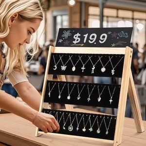 Wooden Three Tier Jewelry Display Rack Solid Wood <b>Desktop</b> Stand For Pendant Bracelet Earring Storage Organizer <b>Shelf</b> - Product Image 1