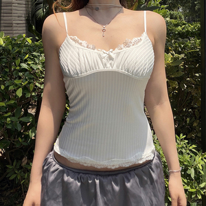 Camisola Blanca Sexy de Encaje Tejido Transpirable para Mujer, Top sin Espalda Estilo Vacaciones en la Playa, Camiseta Interior Transparente sin Mangas para Combinar - Product Image 2
