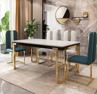 Ensemble de tables et chaises de banquet 6 places en marbre noir moderne de haute qualité