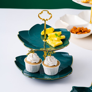 Yeni koleksiyon <span class=keywords><strong>2</strong></span> veya <span class=keywords><strong>3</strong></span> katlı seramik tatlı standı cupcake standı kek standı set doğum günü düğün ekran ile altın kolu - Product Image 2