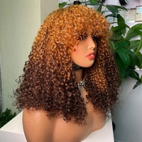 Peluca Pixie de Alta Densidad con Flequillo, Cabello Virgen Vietnamita 100% Súper Doble Trama, Pelucas Rizadas Pixie Sin Pegamento para Vendedores