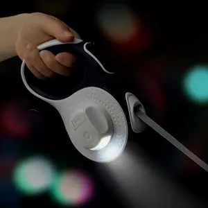 2024 Selling Walking Pet Running Retractable LED Light Retractable Pet Dog Outdoor Leash Lead With Bag Holder Flashlight