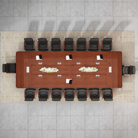Conjunto de Mesa y Sillas de Conferencia de Madera, Mesa de Reuniones Ejecutiva para 16 Personas con Tomacorriente, Muebles de Oficina de Lujo