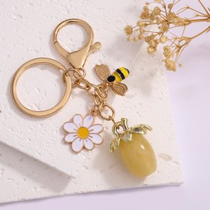 Cute Bee Daisy Flower Keychain Enamel Insect Charms Simulated Stone Bud Pendant <b>Key</b> Ring for Bag <b>Car</b> <b>Key</b> Gift Souvenir Wholesale - Product Image 2