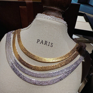 Collier ras du <span class=keywords><strong>cou</strong></span> italien en forme d'arête <span class=keywords><strong>de</strong></span> poisson, chaîne scintillante à facettes, or et argent, <span class=keywords><strong>pour</strong></span> femme - Product Image 5