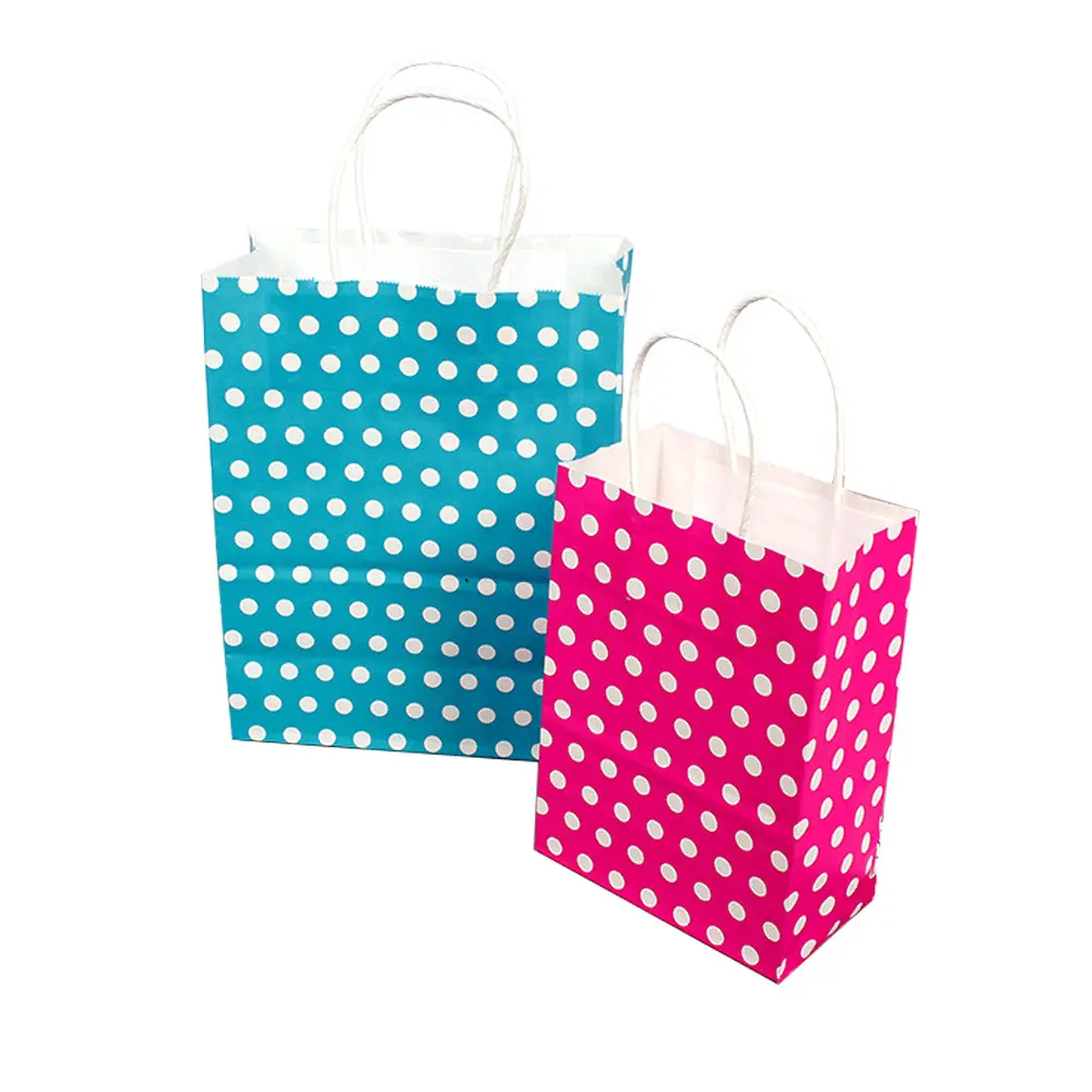 Spot Polka Dot Weiß Kraft Papiertüte Kleidung Verpackungs tasche Benutzer definierte Geschenkt üte Kraft papier Handtasche Benutzer definiertes Logo