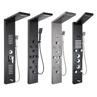 Panneau de douche de luxe noir avec écran de température, colonne de douche LED, mitigeur de baignoire avec douchette à main
