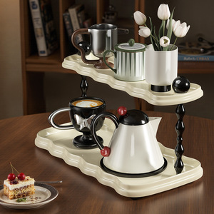 Bandeja de cerámica de doble capa Tdyu, forma irregular, estilo campestre francés, organizador de escritorio para almacenamiento de cosméticos - Product Image 5