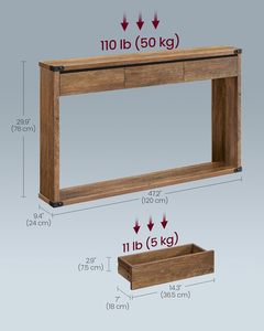 Table d'entrée étroite <span class=keywords><strong>VASAGLE</strong></span> de 47,2 pouces avec 3 tiroirs et étagère inférieure, table <span class=keywords><strong>console</strong></span> en bois pour canapé - Product Image 3