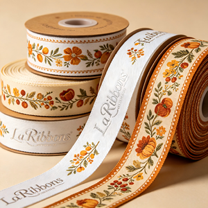Rustic Autumn Botanical Floral Print Grosgrain <b>Ribbon</b> Roll Multi Vintage Tone Decorative <b>Ribbon</b> for DIY Gift Wrapping - Product Image 3