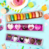Boîtes à macarons et biscuits biodégradables transfrontalières pour desserts aux fraises, type tiroir, entièrement transparentes, emballage alimentaire
