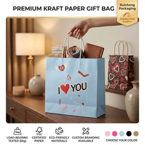 Luxury Valentine's Day Gift <b>Bags</b> with Kraft & White Paper Handle Handbags Classic Style for Presents - Product Image 1