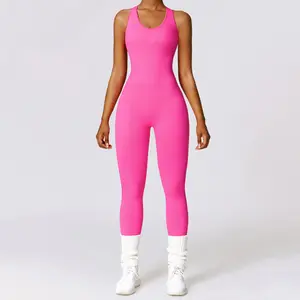 Custom Hoge Kwaliteit Jumpsuit Actieve Wear Ademende Zachte Yoga Eendelig Pak Stretchy Gym Wear Jumpsuit Voor Vrouwen