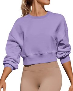 Sudadera recortada de cuello de manga larga personalizada para mujer, Jersey informal de lana cómodo, diseño lavado estampado transpirable - Product Image 5