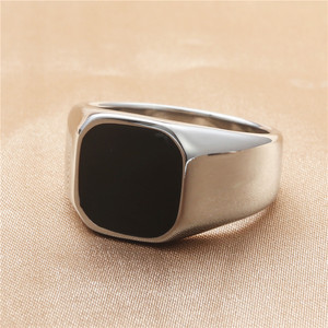 Bague carrée en acier inoxydable pour homme, bijoux géométriques en pierre noire, cadeau - Product Image 2