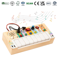Jouet musical en bois pour enfants avec clavier de piano et effets sonores d'animaux, planche d'activités multifonctionnelle sensorielle pour développer la motricité fine