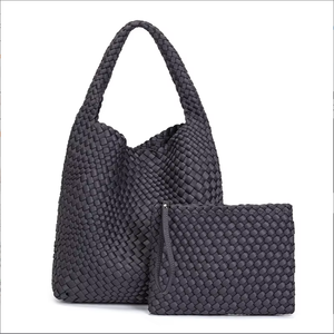 Sac tissé en néoprène personnalisé en gros d'usine sac à main pour femmes sac fourre-tout tissé avec petite pochette - Product Image 1