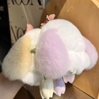Gantungan Kunci Kelinci Mini Liontin Tas Wanita Ornamen Gantungan Kunci Mobil Mainan Boneka Hewan Lucu Hadiah Gantungan Kunci Bulu Kelinci Rex Asli