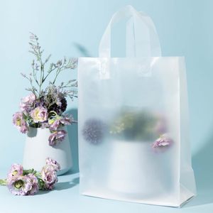 Frosted Shopping <b>Bags</b> with Flexiloop Handle Top Closure 10x13x5 Inches Durable Reusable Gift <b>Bag</b> <b>Medium</b> <b>Size</b> PE Material - Product Image 2