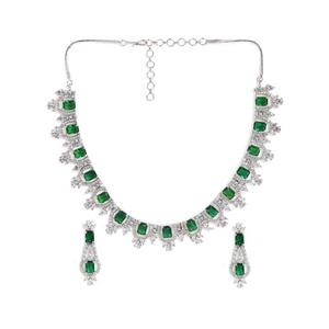Collier plaqué argent avec motif de déclaration AD lapidé vert avec boucles d'oreilles AD ensemble de bijoux vêtements de fête de mariage disponibles - Product Image 5