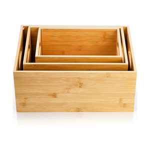 3 gói tre lưu trữ bin hộp cổ điển tự nhiên Organizer Stackable <span class=keywords><strong>cubby</strong></span> giỏ container xử lý hiển thị cuốn sách đồ chơi công cụ hộ gia đình - Product Image 4