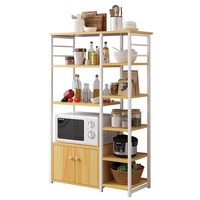 Organisateur de cuisine multifonctionnel en bois sur pied à quatre niveaux ; Étagère de rangement domestique peu encombrante pour micro-ondes et condiments