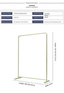 Modernos Exhibidores Metálicos Dorados con Ruedas para Ropa, Soportes Móviles para Prendas, Colgadores Desmontables para <span class=keywords><strong>Boutique</strong></span> - Product Image 3