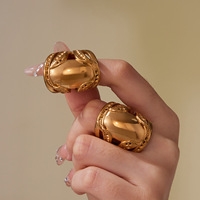 18K PVD Vergoldeter Edelstahl Ovaler Hohlring mit Gravur, Breiter, Anlaufgeschützter Statement-Ring für Damen, Vintage-Schmuckgeschenk