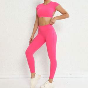 XIANGYU spor sıcak seksi 2 parça kız kırmızı spor Ems eğitim takım elbise bayanlar kadın Backless vücut aşınma seti spor takım elbise - Product Image 3