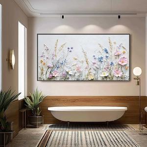 Peinture à l'huile florale 3D peinte à la main, Sérénade de fleurs sauvages, Impasto, Décoration murale, Minimalisme, Peinture abstraite moderne sur toile - Product Image 2