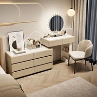 Coiffeuse élégante avec accents de cristal, miroir LED, bureau de toilette pour chambres modernes, station de maquillage blanche avec tabouret