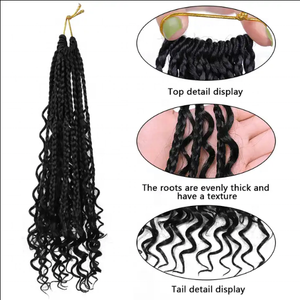 Venta al por mayor sintético prelooped Bob desordenado diosa Locs caja río trenzas ganchillo bohemio pelo con rizado Ombre Borgoña - Product Image 3