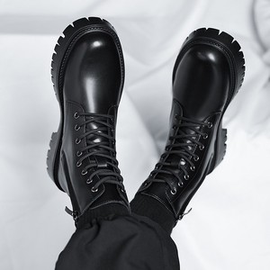 Chaussures pour hommes de style coréen, toutes saisons, pour l'automne et l'hiver, chaussures en cuir rehaussantes, bottes de travail mi-mollet, bottes de moto - Product Image 4