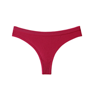 Tanga de algodón acanalado al por mayor para mujer, color liso, tiro bajo, tallas grandes, transpirable, para yoga y deportes, tipo T-back - Product Image 1