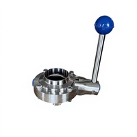 Vanne papillon manuelle sanitaire en acier inoxydable 304/316L à raccord Tri-Clamp 51 mm avec poignée de traction, qualité alimentaire, norme SMS, pour cuisine commerciale