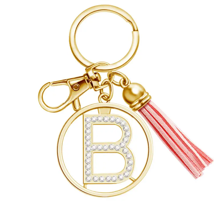 Premium Bling Letter Keychain Woman Bag Charm Alphabet Initial Keychain Pink Tassel Keychain