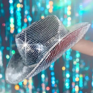 Mode boule Cowboy chapeau Concert <span class=keywords><strong>Discothèque</strong></span> miroir brillant à la main Sequin fête chapeau adulte Disco Cowboy chapeaux - Product Image 4
