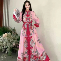 Modeste fleur motif nouvelles femmes printemps et automne taille minceur élégant Eid Ramadan Islam musulman ample longue tenue décontractée