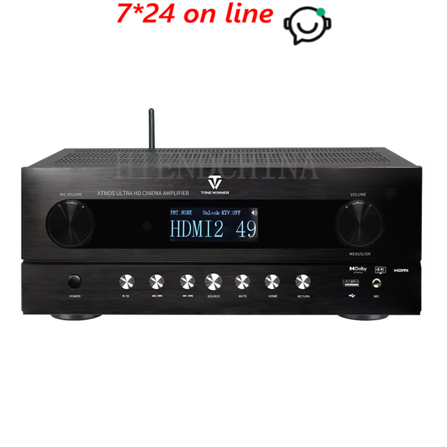 Winner AT-1200 4K/HDR Amplifier 5.1.2 Full Scene Sound Decoding Cinema KTV Amp BT APP Control 8ohm