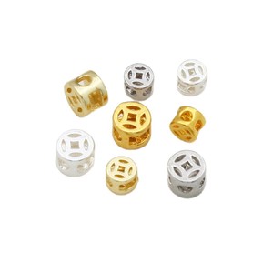 Cuentas espaciadoras de cobre chapadas en oro de 18 quilates, huecas y redondas, para la fabricación de pulseras, accesorios de joyería D166 - Product Image 5