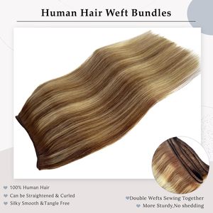 20 pulgadas para Ombre Brown Balayage Ash Blonde Highlights Cabello humano real Coser paquetes de extensiones de trama de cabello Hunan - Product Image 2