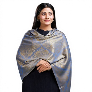 Chal de Invierno Azul Geométrico de Modal para Uso Diario, Reversible, Estilo Pashmina con Flecos para Mujer - Product Image 2