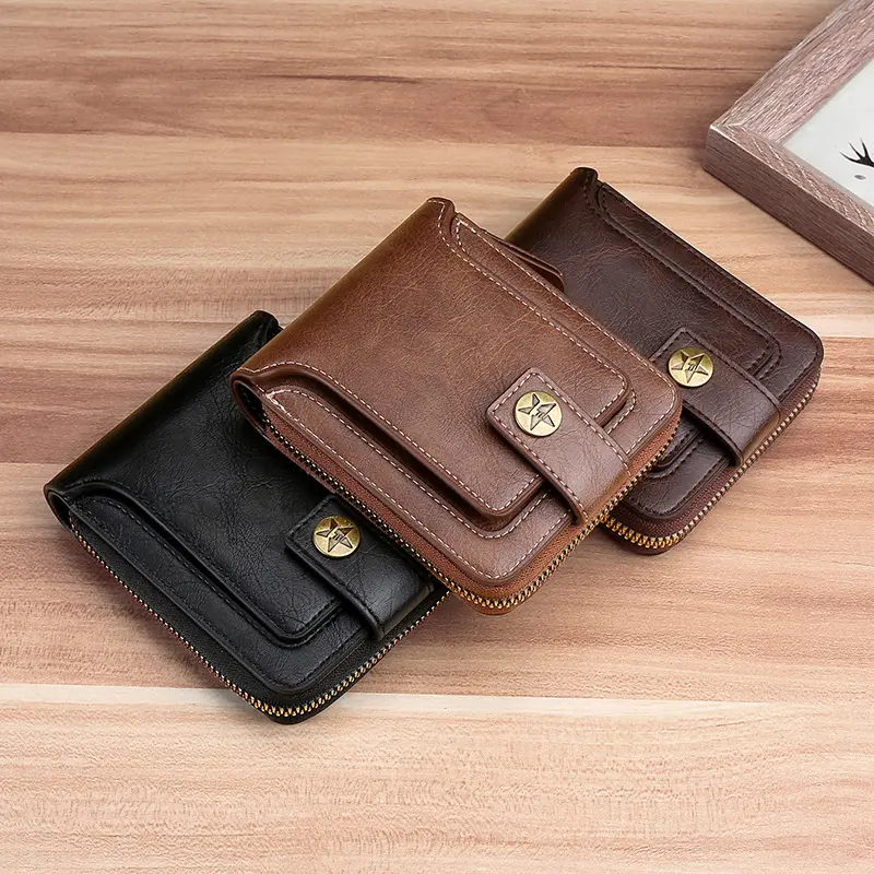 Vintage Small Men's Wallet Pu Leather Short Purse Men Hasp Zipper Clutch Solid Porte Feuille Hommes Porte Monnaie Homme Wallet