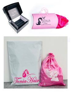 Bolsas de Satén Rosa Personalizadas con Cordón y Estampado en Dorado - Bolsas de Lujo para Empaque de Extensiones de Cabello con Iconos de Redes Sociales - Product Image 6