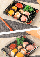 Boîte à sushi jetable en plastique avec couvercle transparent Bingo, bac alimentaire empilable avec couvercle pour emballage de restaurant