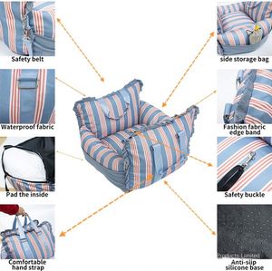 Cama Portátil Impermeable para Mascotas, Cojín para Asiento de Coche, Cama de Viaje Desmontable a Rayas para Perros y Gatos - Product Image 2