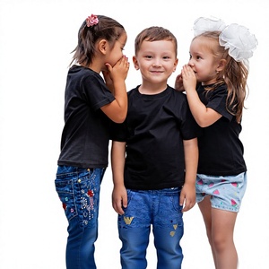 T-shirt en coton à manches courtes pour enfants IMRON KIDS, imprimé noir, col rond, style jersey décontracté, 180g - Product Image 1