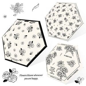 RST cinq plis doré J poignée Mini parapluie de poche femme <span class=keywords><strong>Anti</strong></span> <span class=keywords><strong>UV</strong></span> Rose fleur impression soleil parapluie <span class=keywords><strong>Parasol</strong></span> - Product Image 6